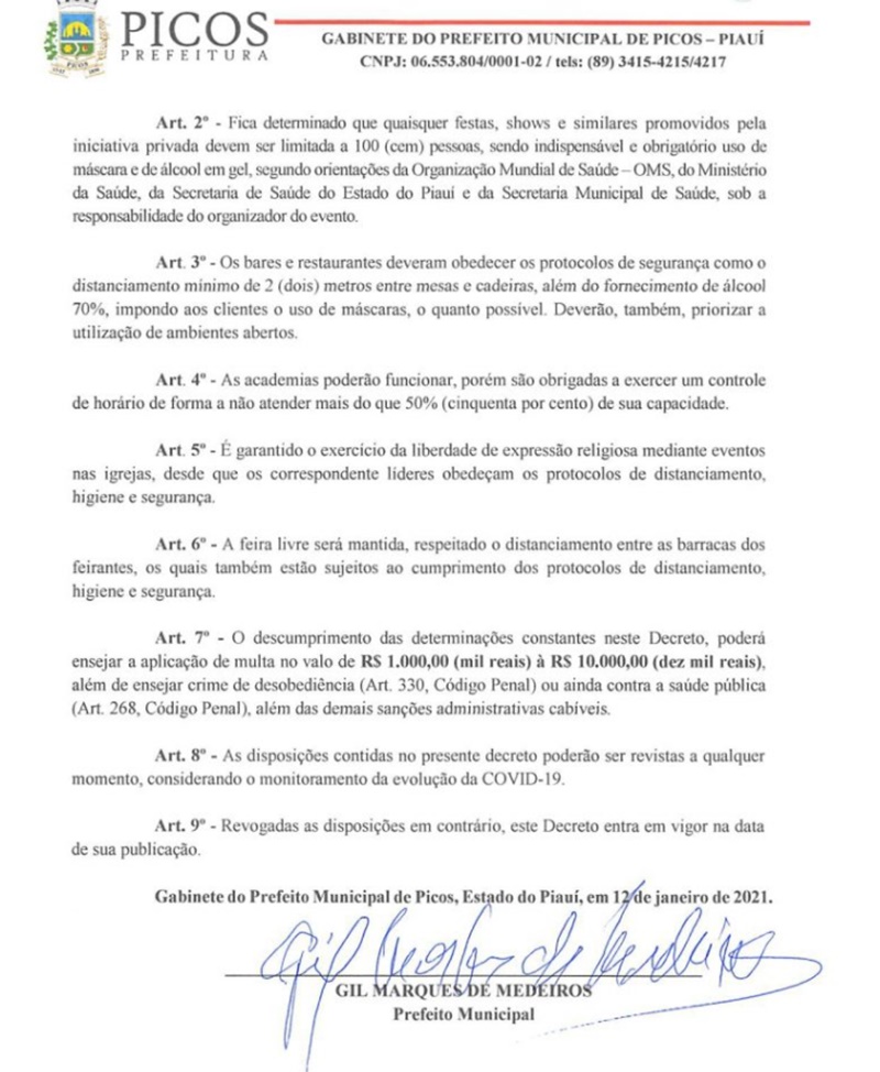 Decreto da Prefeitura de Picos