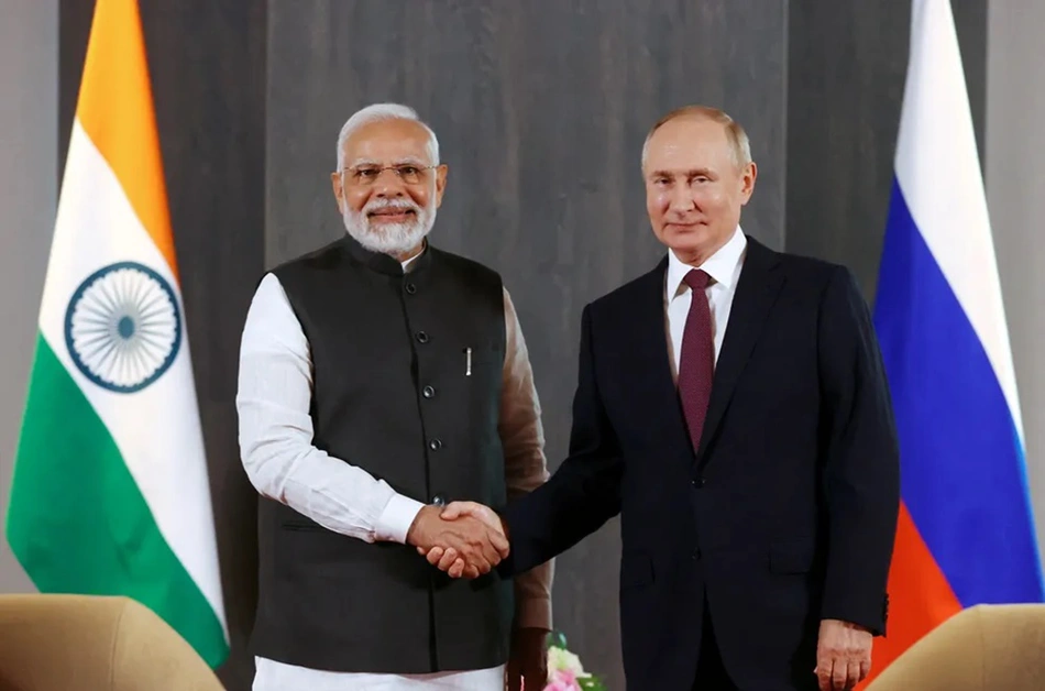 Primeiro-ministro da Índia, Narendra Modi, durante encontro com o presidente russo, Vladimir Putin