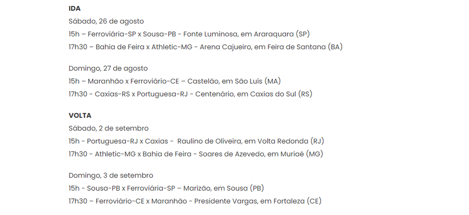 CBF divulga tabela detalhada do Brasileirão Série D