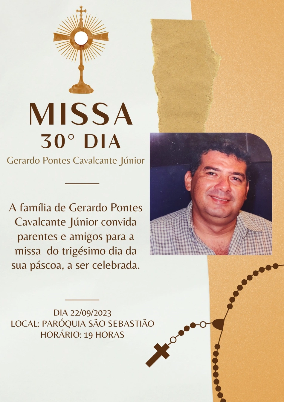 Convite de Missa do 30º dia de Gerardo Cavalcante