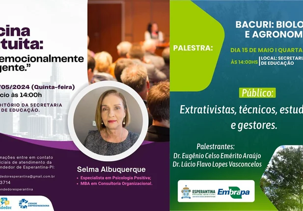 Prefeitura de Esperantina realizará oficina e palestra gratuitas
