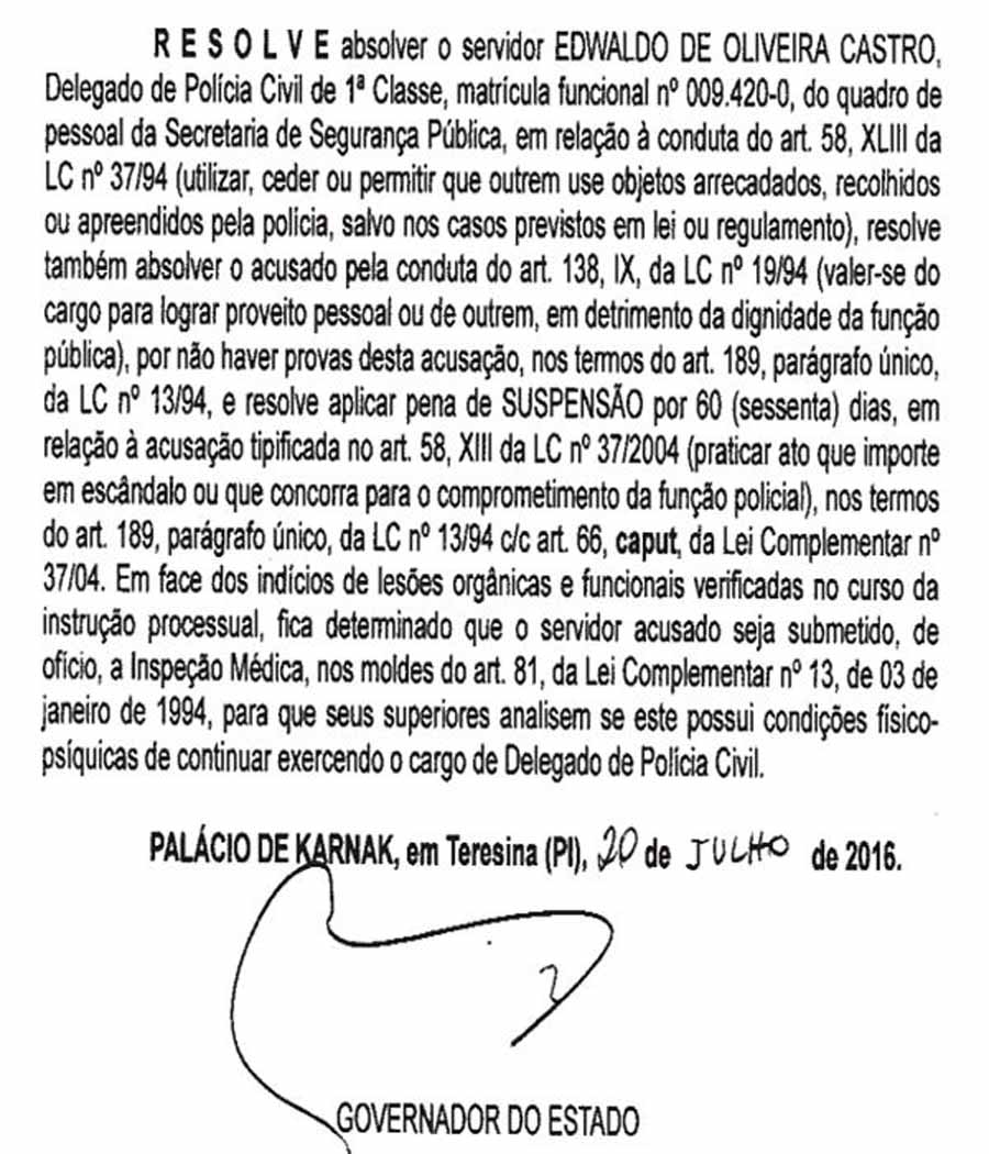 Decisão sobre processo contra delegado Edwaldo de Oliveira