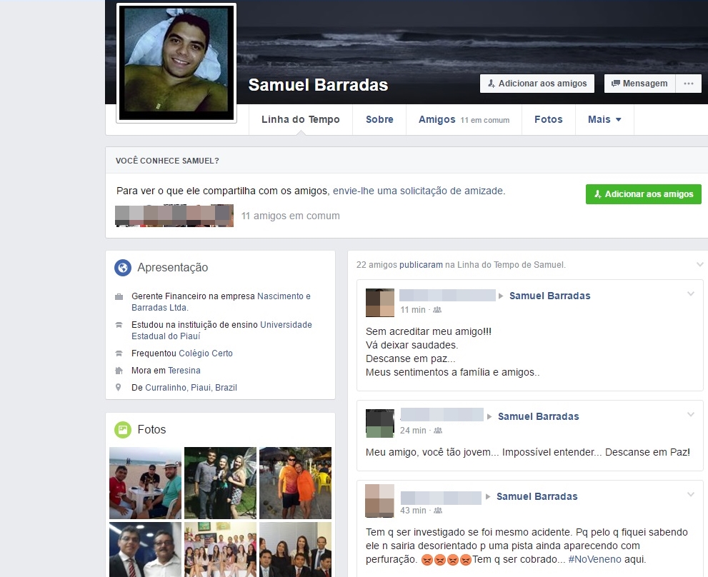 Amigos lamentam morte de Samuel Barradas