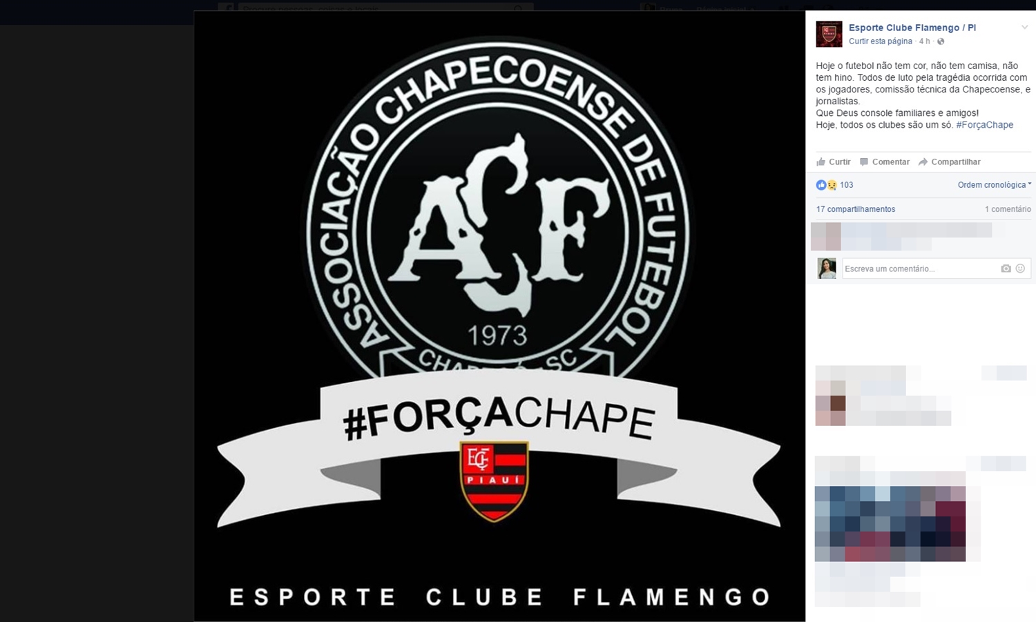 Flamengo lamenta morte com delegação da Chapecoense