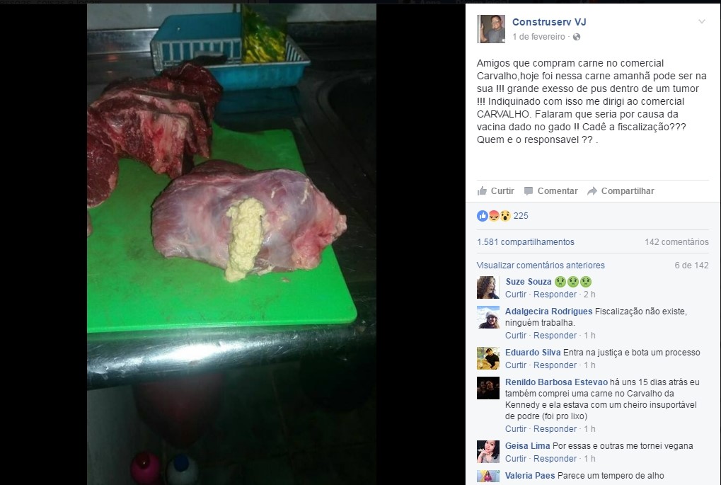 Carne com pus é vendida no Carvalho