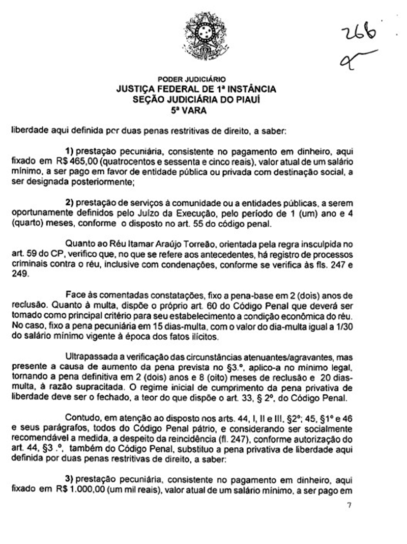 Parte da sentença de Itamar Araújo condenado por estelionato