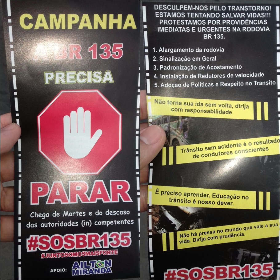 Panfletos distribuídos pelos manifestantes