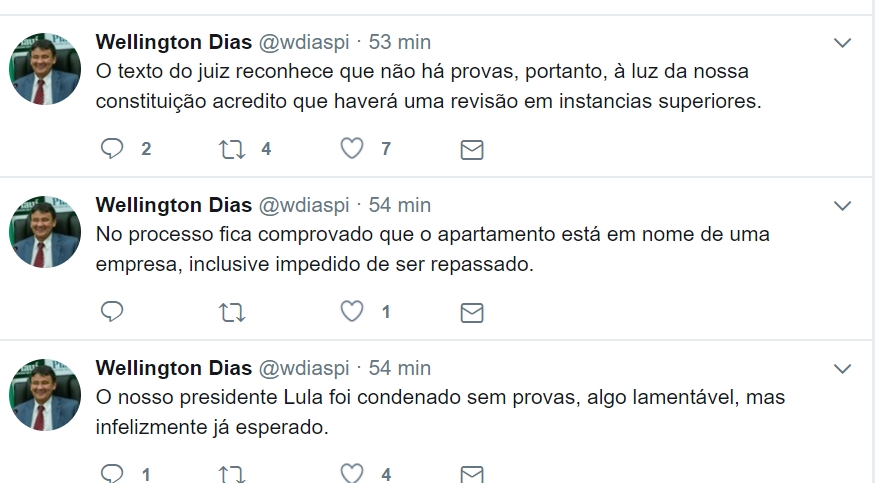 Wellington critica condenação de Lula