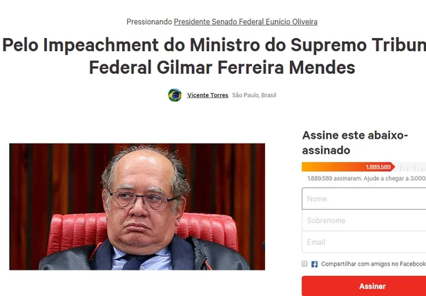 Abaixo-assinado pede o impeachment do ministro Gilmar Mendes