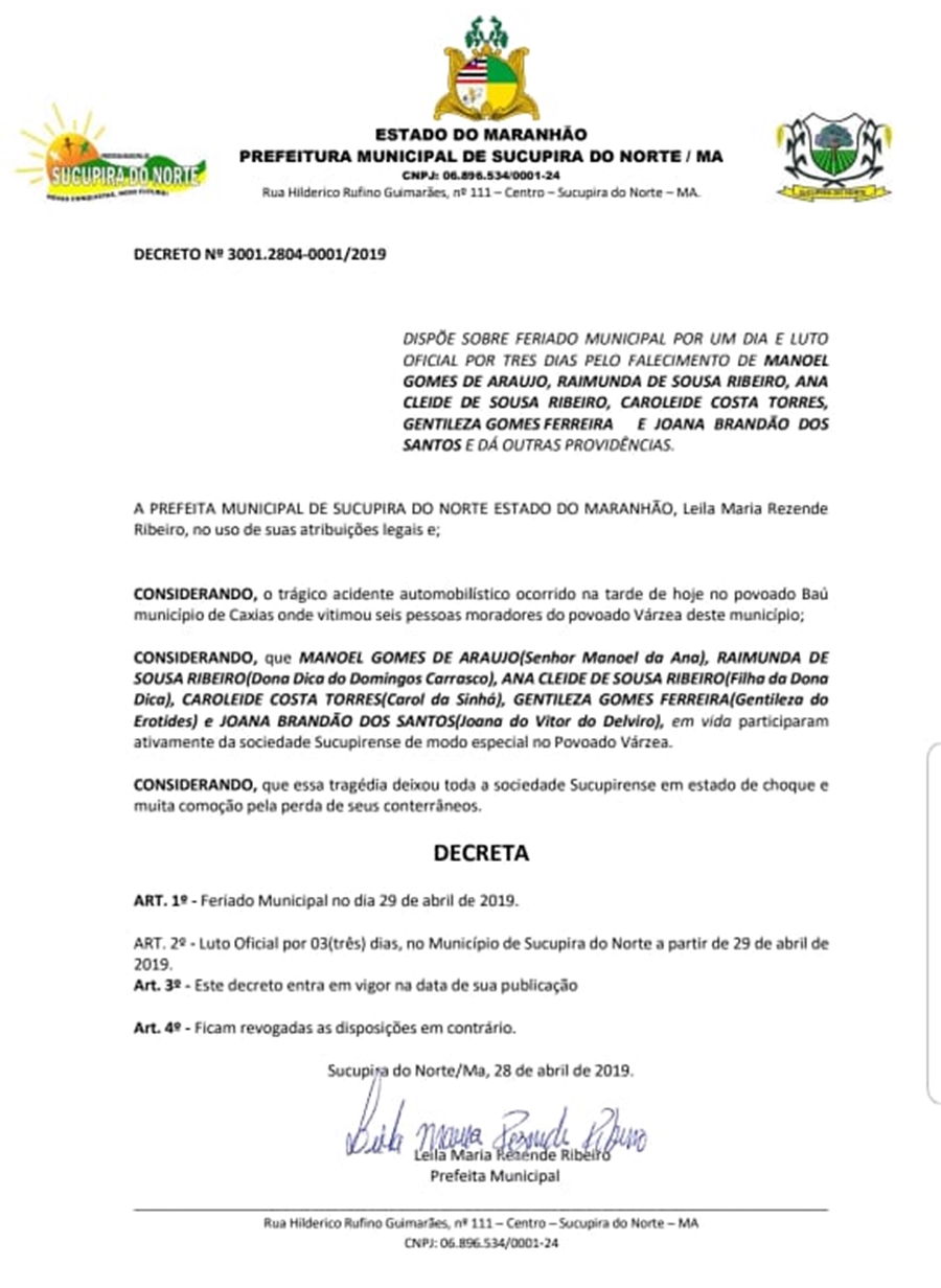 Decreto da Prefeitura de Sucupira do Norte