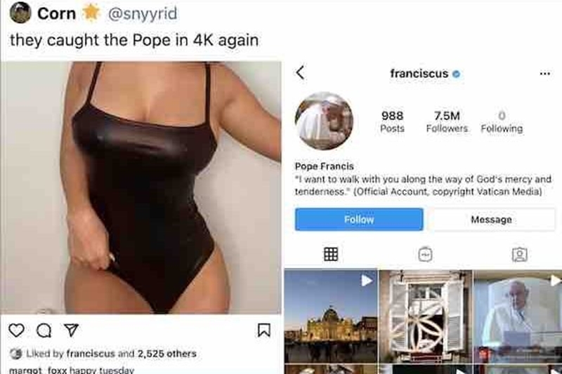 Conta do papa Francisco no Instagram curte foto sensual