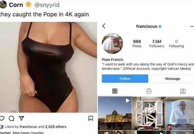 Conta do papa Francisco no Instagram curte foto sensual