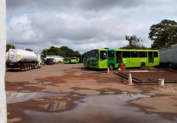 Ônibus parados na garagem da empresa Piauiense