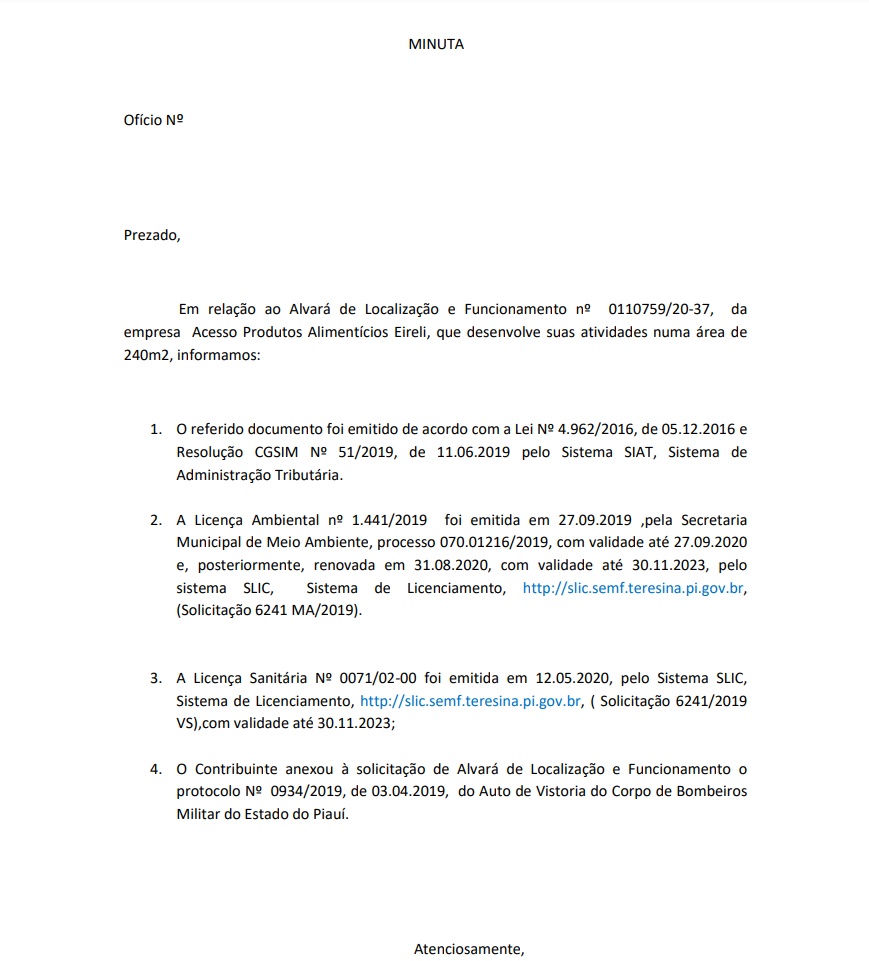 Resposta da Prefeitura ao denunciante