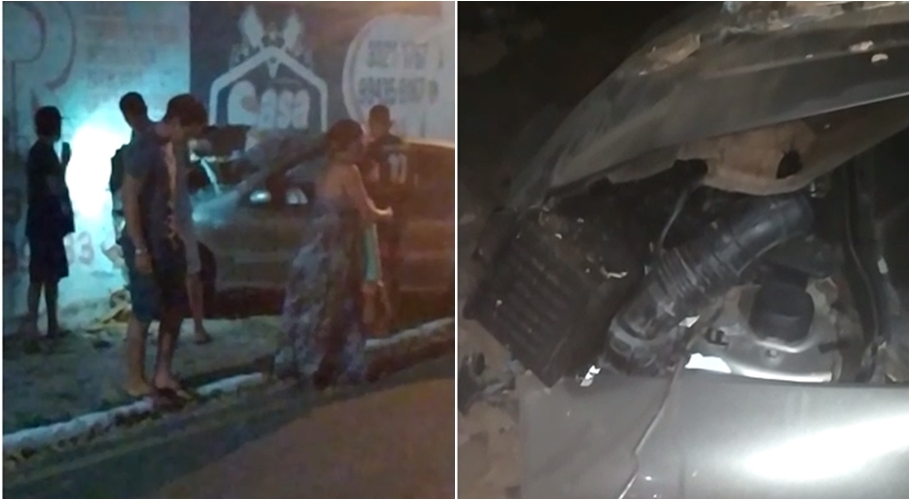 Veículo ficou destruído ao invadir muro de residência