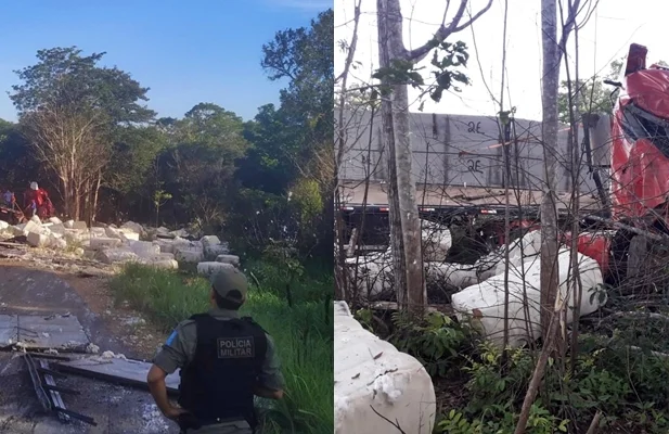 Carreta saiu da pista