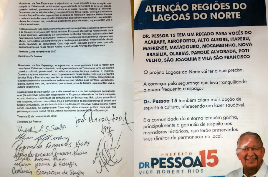 Carta com assinatura do prefeito e panfleto com a promessa