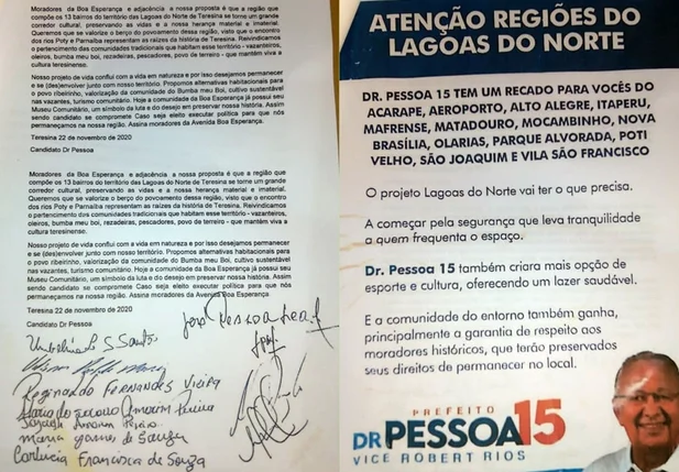 Carta com assinatura do prefeito e panfleto com a promessa