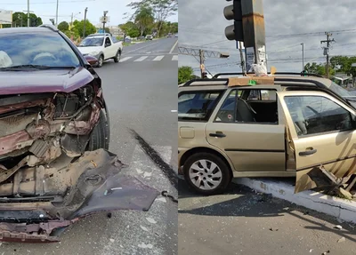 Com o impacto da colisão, o VW/Parati chegou a ficar sobre o meio-fio