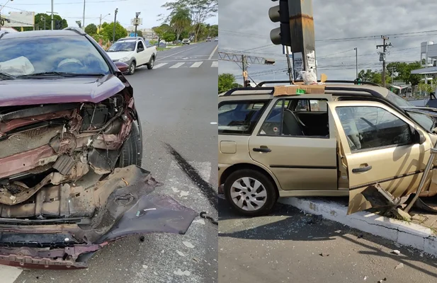 Com o impacto da colisão, o VW/Parati chegou a ficar sobre o meio-fio