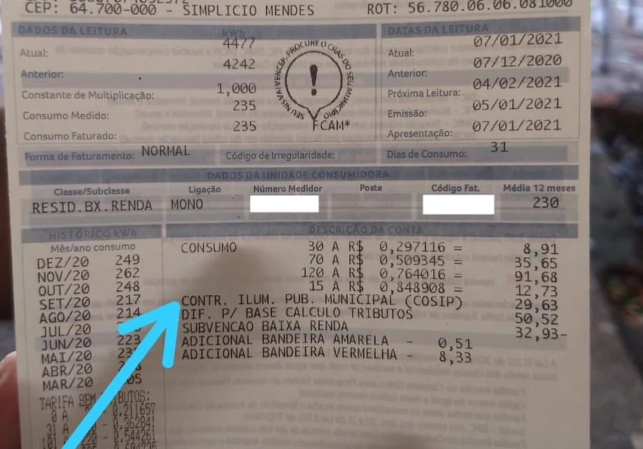 Conta com a cobrança da Cosip
