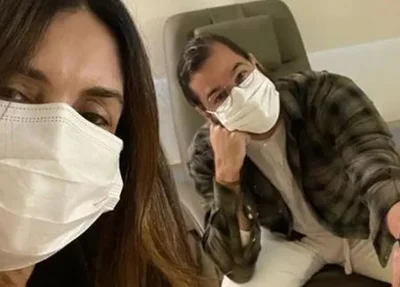 Fátima Bernardes, no hospital, ao lado do namorado Túlio Gadelha
