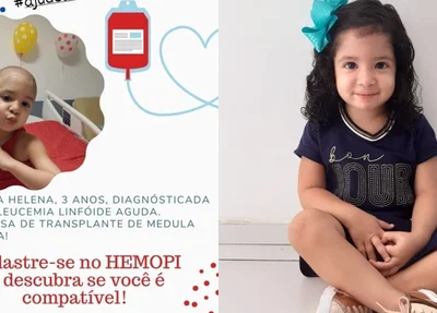Maria Helena, de 3 anos, precisa de transplante de medula óssea