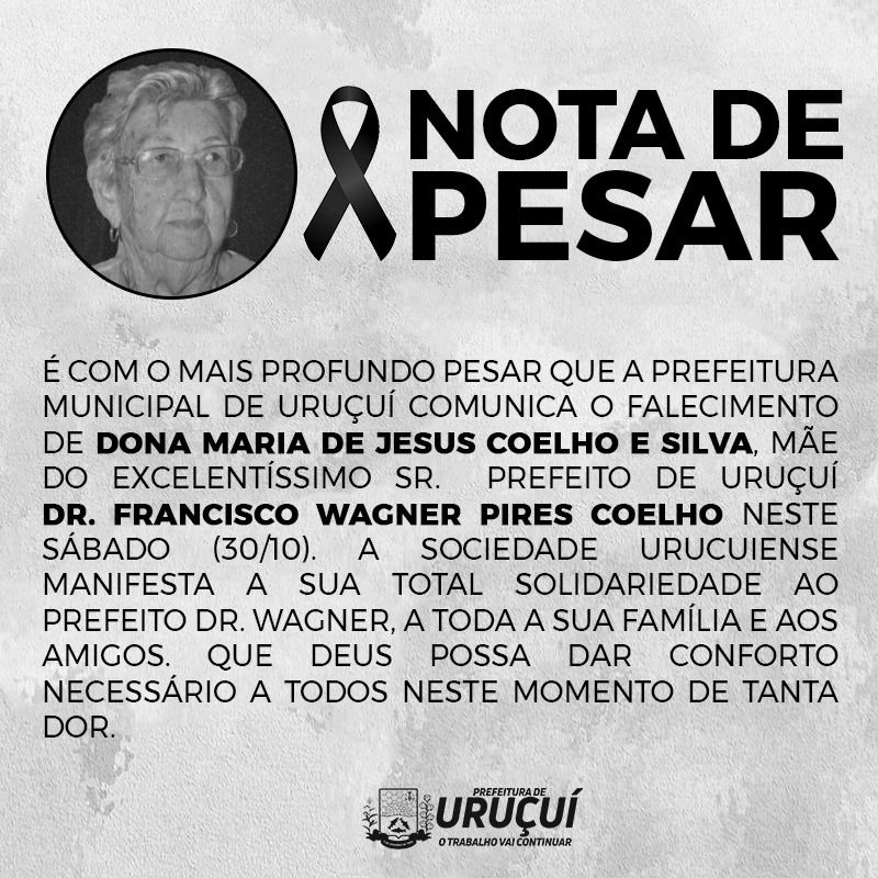 Nota de pesar pelo falecimento de dona Maria de Jesus Coelho e Silva