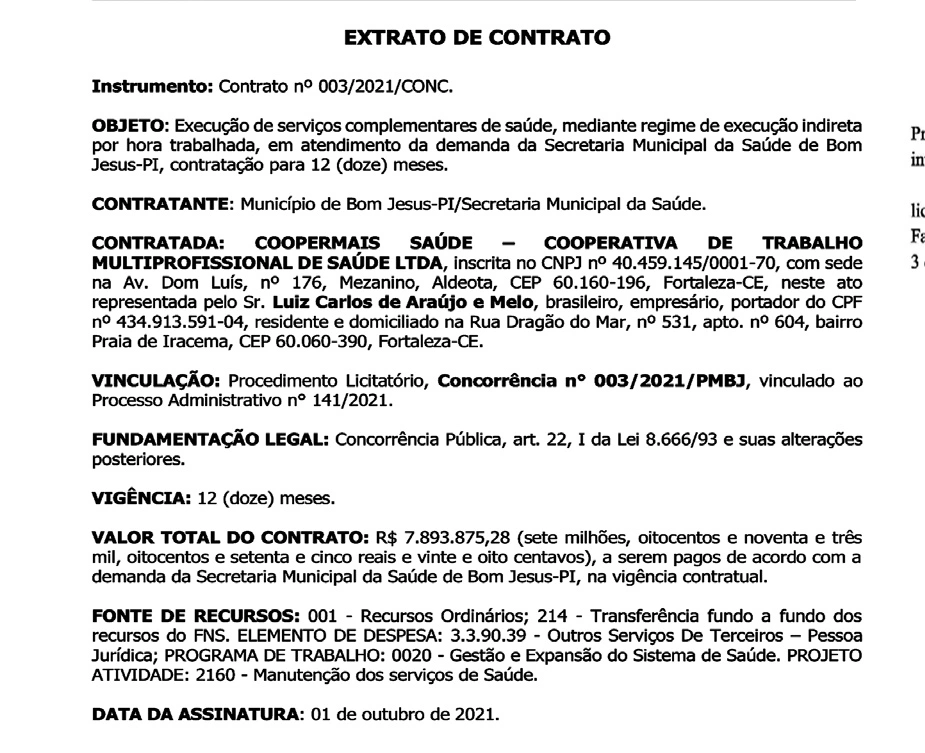 Prefeito de Bom Jesus contrata empresa do Ceará por R$ 7 milhões