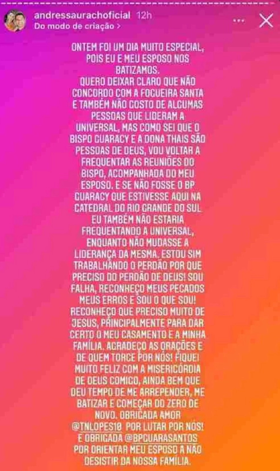 Story da Andressa Urach