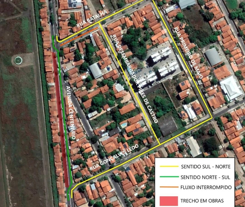 Trecho interditado pela Strans para obras de esgotamento sanitário
