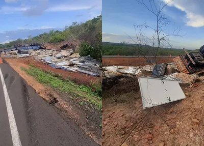 Caminhão tombou na BR 135