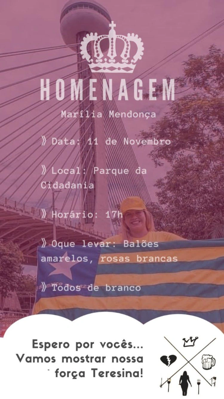 Postagem da homenagem à Marília Mendonça em Teresina