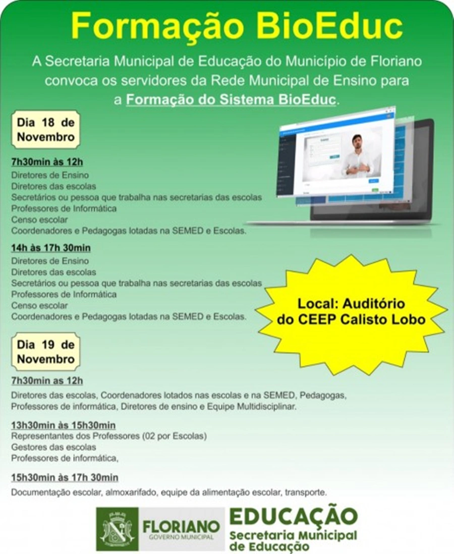 Secretaria de Educação de Floriano convoca servidores para formação do BioEduc