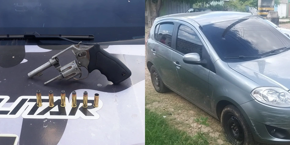 Arma de fogo e carro apreendidos pela PM no Macaúba
