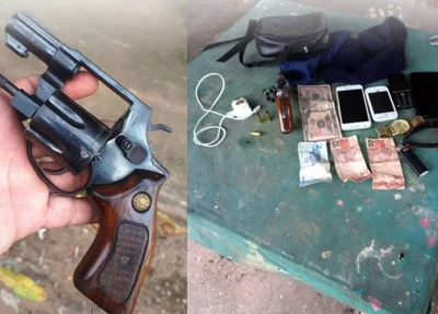 Arma de fogo, munições, celulares e dinheiro, apreendidos pelos policiais do 8º BPM