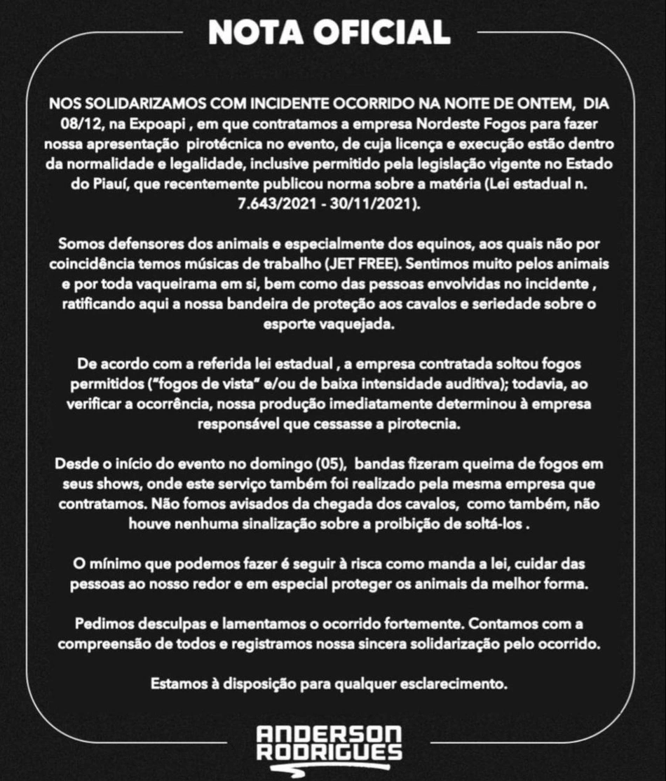 Nota do cantor Anderson Rodrigues