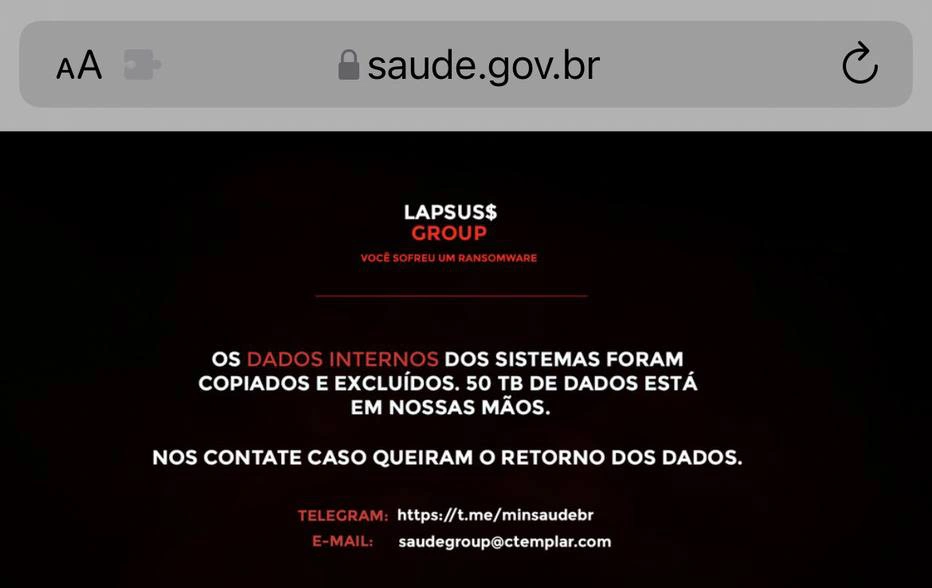 O site do Ministério da Saúde é invadido