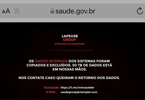 O site do Ministério da Saúde foi invadido
