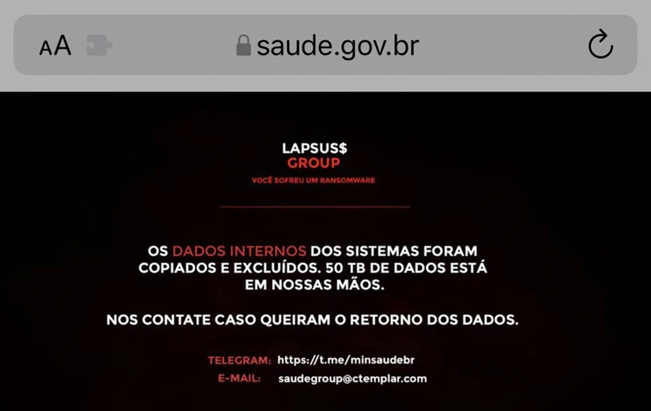 O site do Ministério da Saúde foi invadido