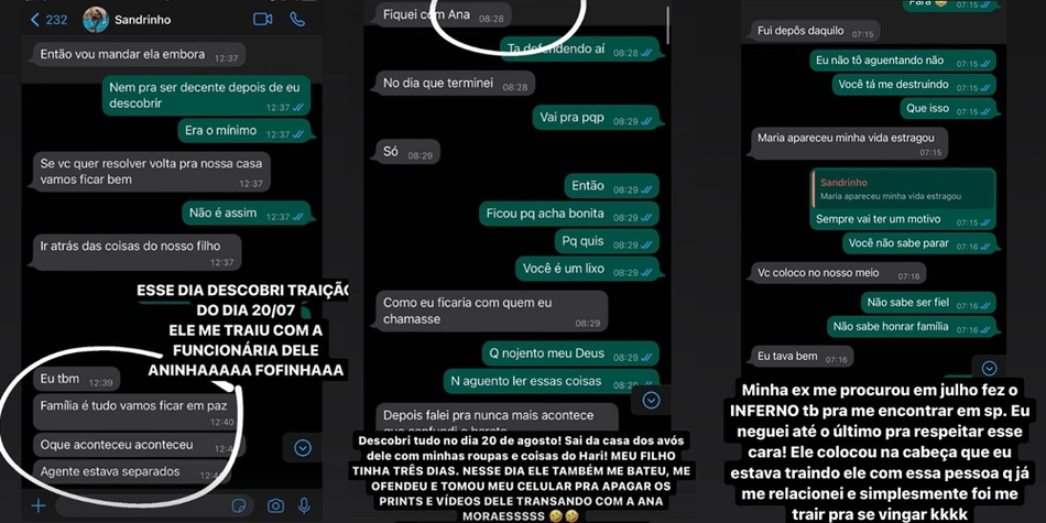 Prints das conversas entre Julia Nogueira e seu ex-cônjuge, MC Sandrinho