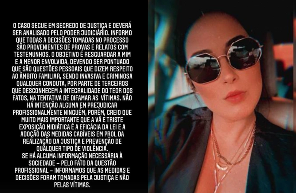 Pronunciamento de Laís Holanda, ex-mulher de Ávinne Vinny, nos stories de seu Instagram