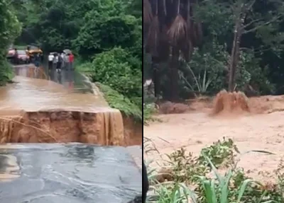 Rodovia PI 247 se rompeu após fortes chuvas no cerrado do Piauí