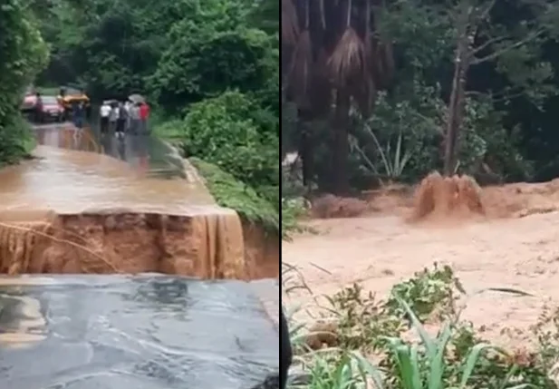 Rodovia PI 247 se rompeu após fortes chuvas no cerrado do Piauí