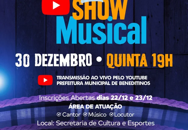 Secretaria de Cultura de Beneditinos realiza live Show Musical