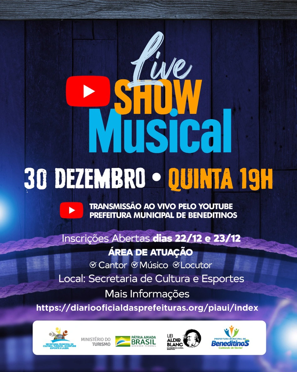 Secretaria de Cultura de Beneditinos realiza live Show Musical