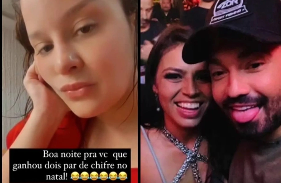 Stories de Maiara em que ela revela a traição e a foto em que Fernando e Francieli aparecem juntos