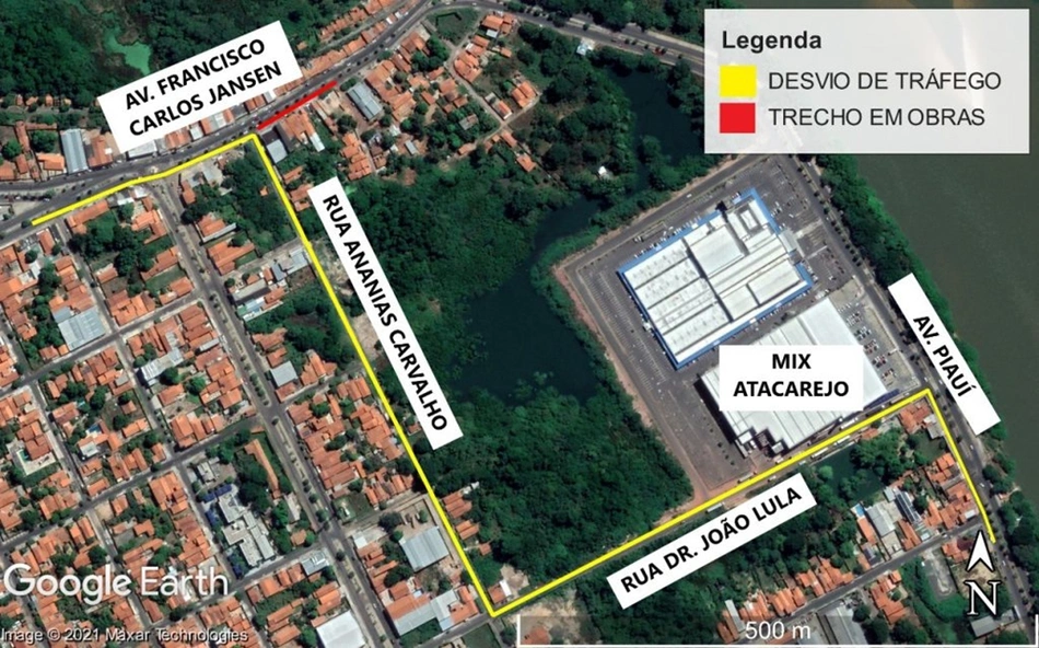 Trecho interditado pela DMTRANS para obras de esgotamento sanitário em Timon