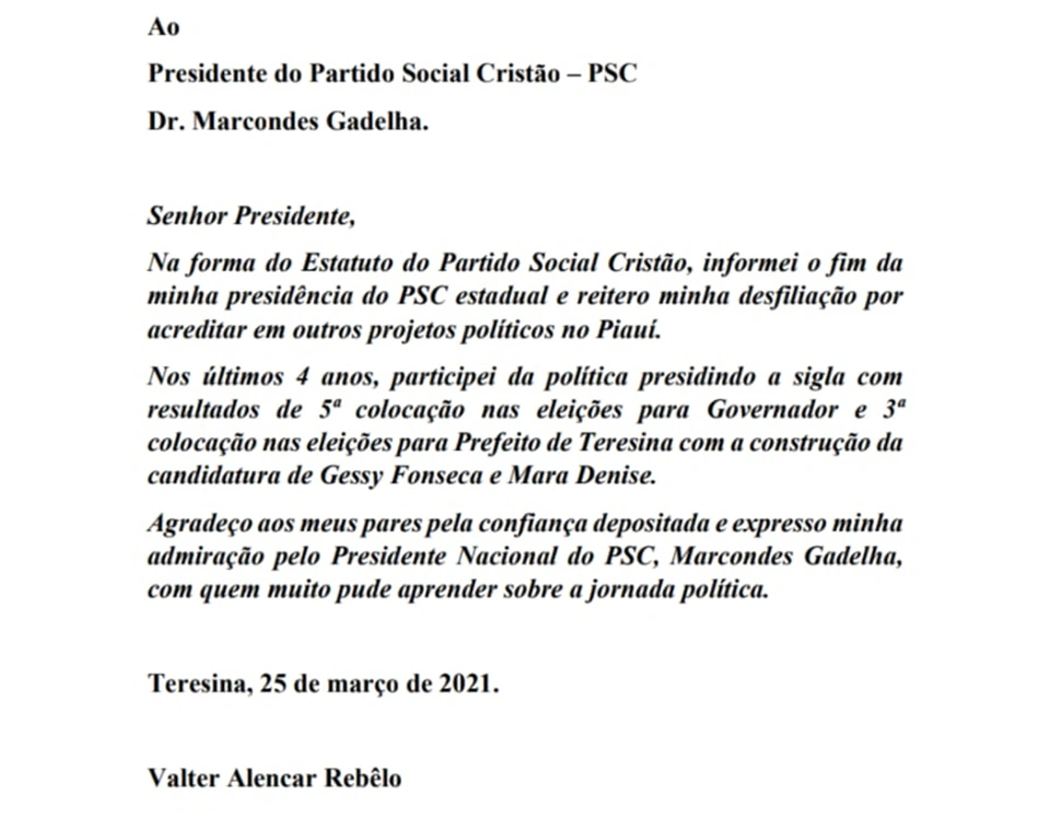 Carta de Valter Alencar