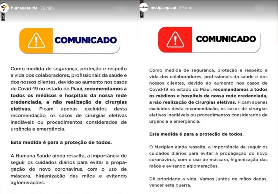 Comunicado da Humana Saúde e do Medplan